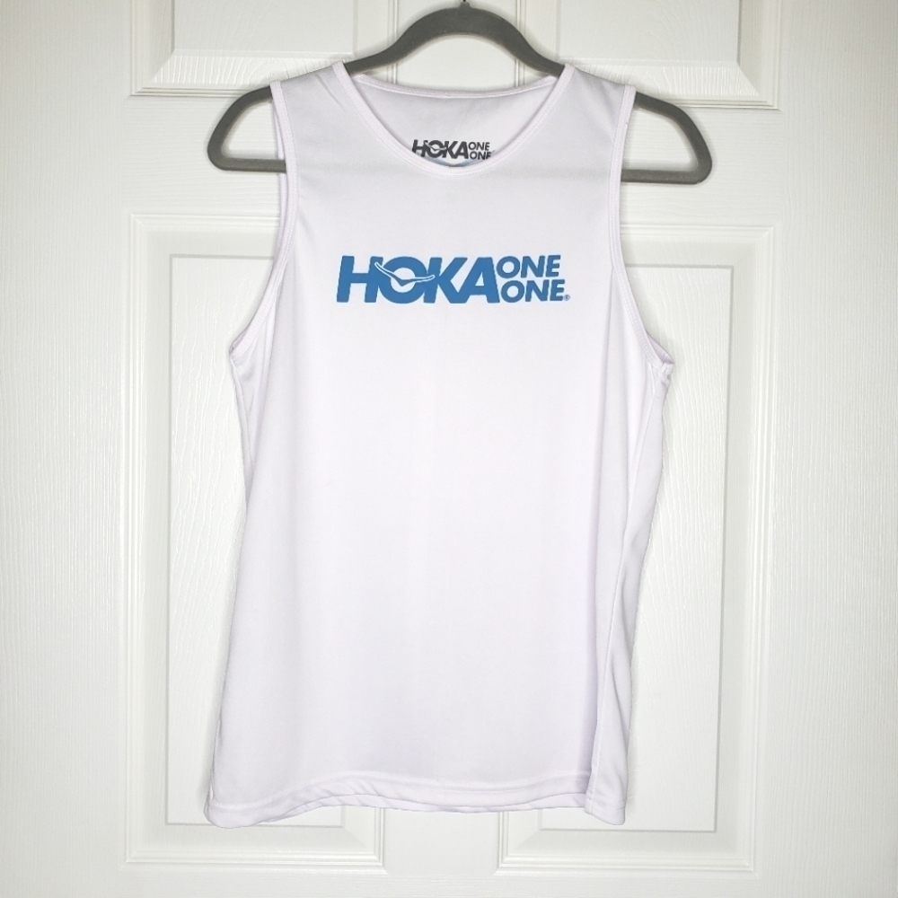 Hoka One One White Running Jersey Graphic Logo Tank Top